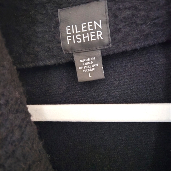 Eileen Fisher Black wool blend single button winter coat | size large - Picture 2 of 9